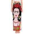 Frida Kahlo And Pink Flower Print High Slit Maxi Skirt