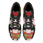 Frida Kahlo And Pink Flower Print High Top Leather Sneakers