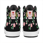 Frida Kahlo And Pink Flower Print High Top Leather Sneakers