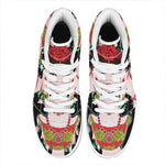 Frida Kahlo And Pink Flower Print High Top Leather Sneakers