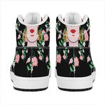 Frida Kahlo And Pink Flower Print High Top Leather Sneakers