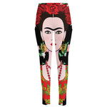 Frida Kahlo And Pink Flower Print High-Waisted Pocket Leggings