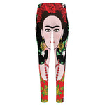 Frida Kahlo And Pink Flower Print High-Waisted Pocket Leggings