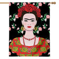 Frida Kahlo And Pink Flower Print House Flag