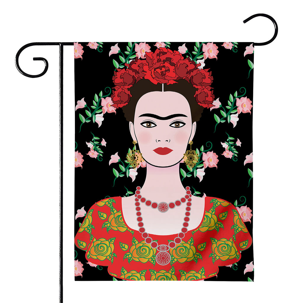 Frida Kahlo And Pink Flower Print House Flag
