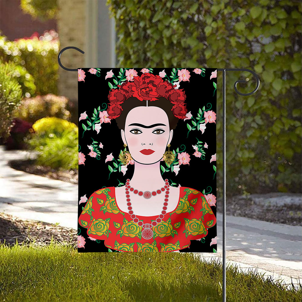 Frida Kahlo And Pink Flower Print House Flag