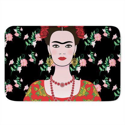 Frida Kahlo And Pink Flower Print Indoor Door Mat