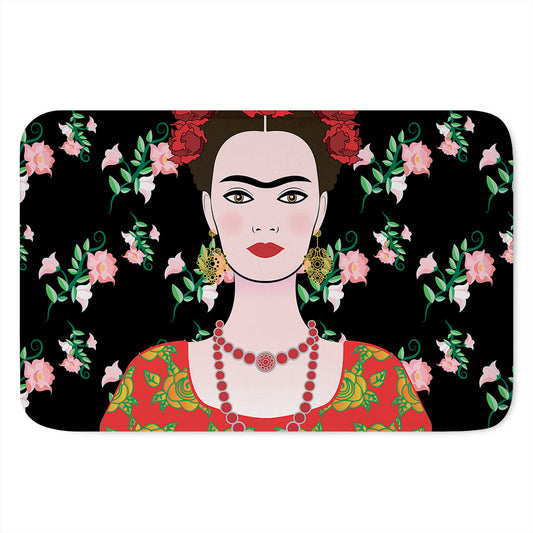 Frida Kahlo And Pink Flower Print Indoor Door Mat