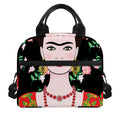 Frida Kahlo And Pink Flower Print Insulated Lunch Bag