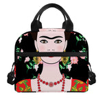 Frida Kahlo And Pink Flower Print Insulated Lunch Bag