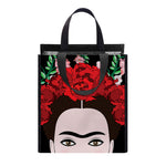 Frida Kahlo And Pink Flower Print Insulated Lunch Tote