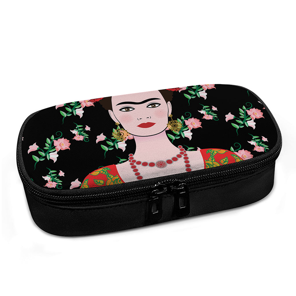 Frida Kahlo And Pink Flower Print Insulin Cooler Travel Case