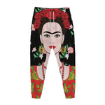 Frida Kahlo And Pink Flower Print Jogger Pants