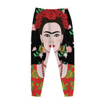 Frida Kahlo And Pink Flower Print Jogger Pants