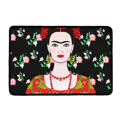 Frida Kahlo And Pink Flower Print Kitchen Mat
