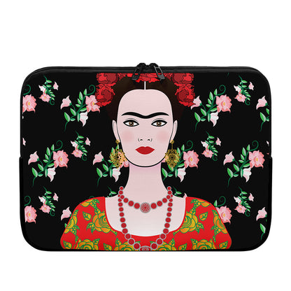 Frida Kahlo And Pink Flower Print Laptop Sleeve