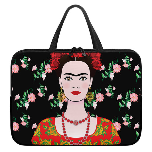 Frida Kahlo And Pink Flower Print Laptop Sleeve With Handle