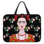 Frida Kahlo And Pink Flower Print Laptop Sleeve With Handle