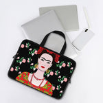 Frida Kahlo And Pink Flower Print Laptop Sleeve With Handle