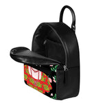 Frida Kahlo And Pink Flower Print Leather Backpack