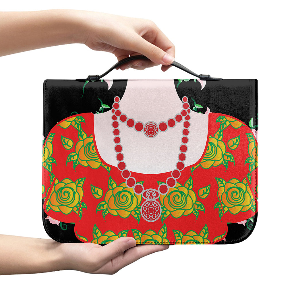 Frida Kahlo And Pink Flower Print Leather Bible Cover