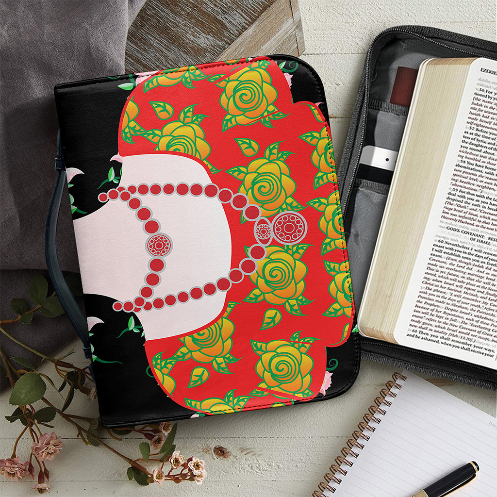 Frida Kahlo And Pink Flower Print Leather Bible Cover
