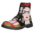 Frida Kahlo And Pink Flower Print Lace-Up Boots