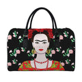 Frida Kahlo And Pink Flower Print Leather Duffel Bag