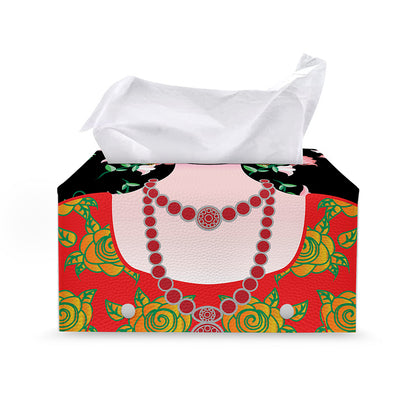 Frida Kahlo And Pink Flower Print Leather Tissue Box Cover