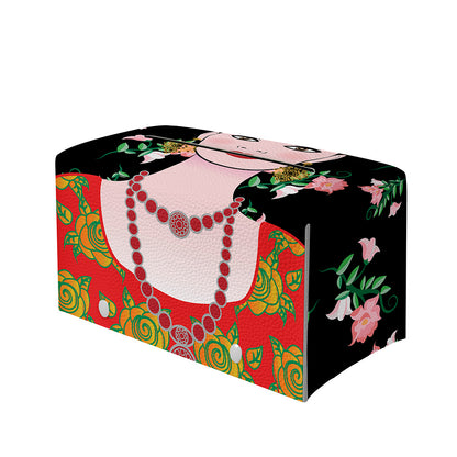Frida Kahlo And Pink Flower Print Leather Tissue Box Cover