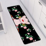 Frida Kahlo And Pink Flower Print Long Kitchen Mat
