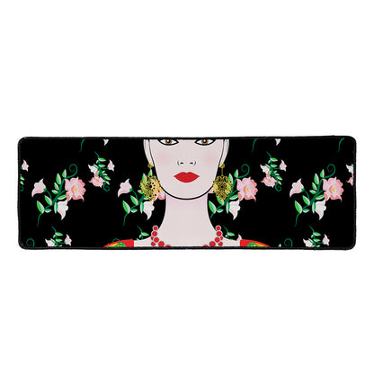 Frida Kahlo And Pink Flower Print Long Kitchen Mat