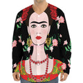 Frida Kahlo And Pink Flower Print Long Sleeve Baseball Jersey