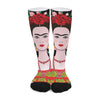 Frida Kahlo And Pink Flower Print Long Socks