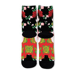 Frida Kahlo And Pink Flower Print Long Socks