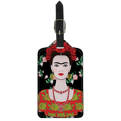 Frida Kahlo And Pink Flower Print Luggage Tag