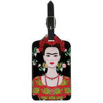 Frida Kahlo And Pink Flower Print Luggage Tag