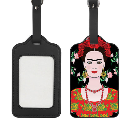 Frida Kahlo And Pink Flower Print Luggage Tag
