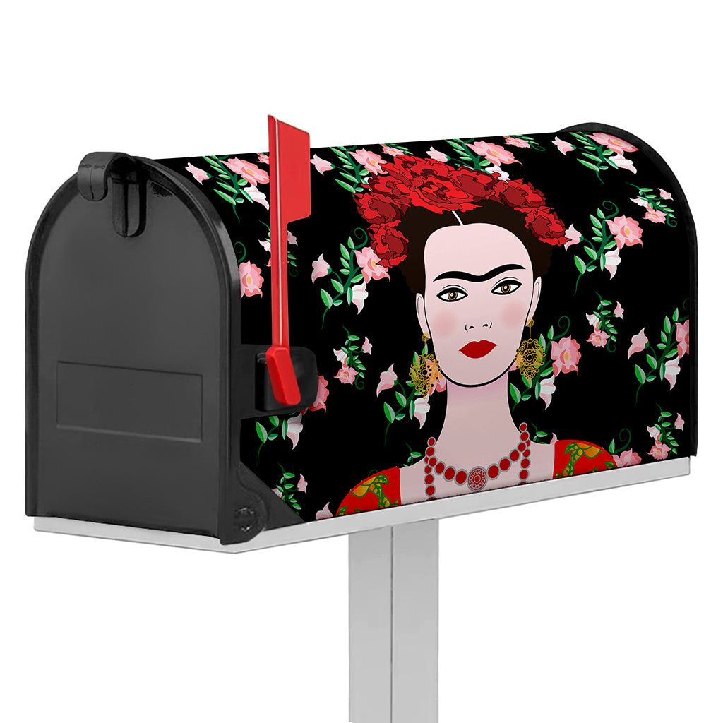 Frida Kahlo And Pink Flower Print Mailbox Cover