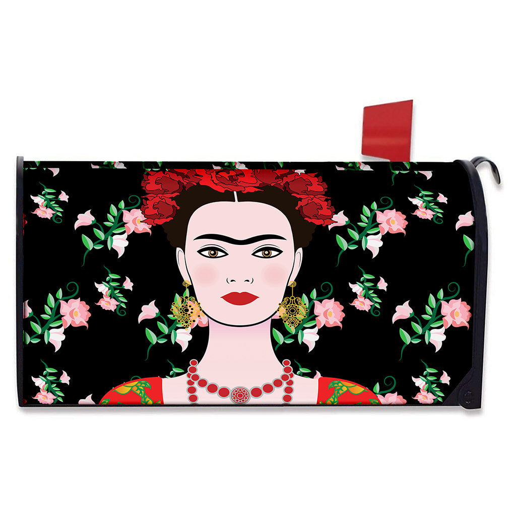Frida Kahlo And Pink Flower Print Mailbox Cover
