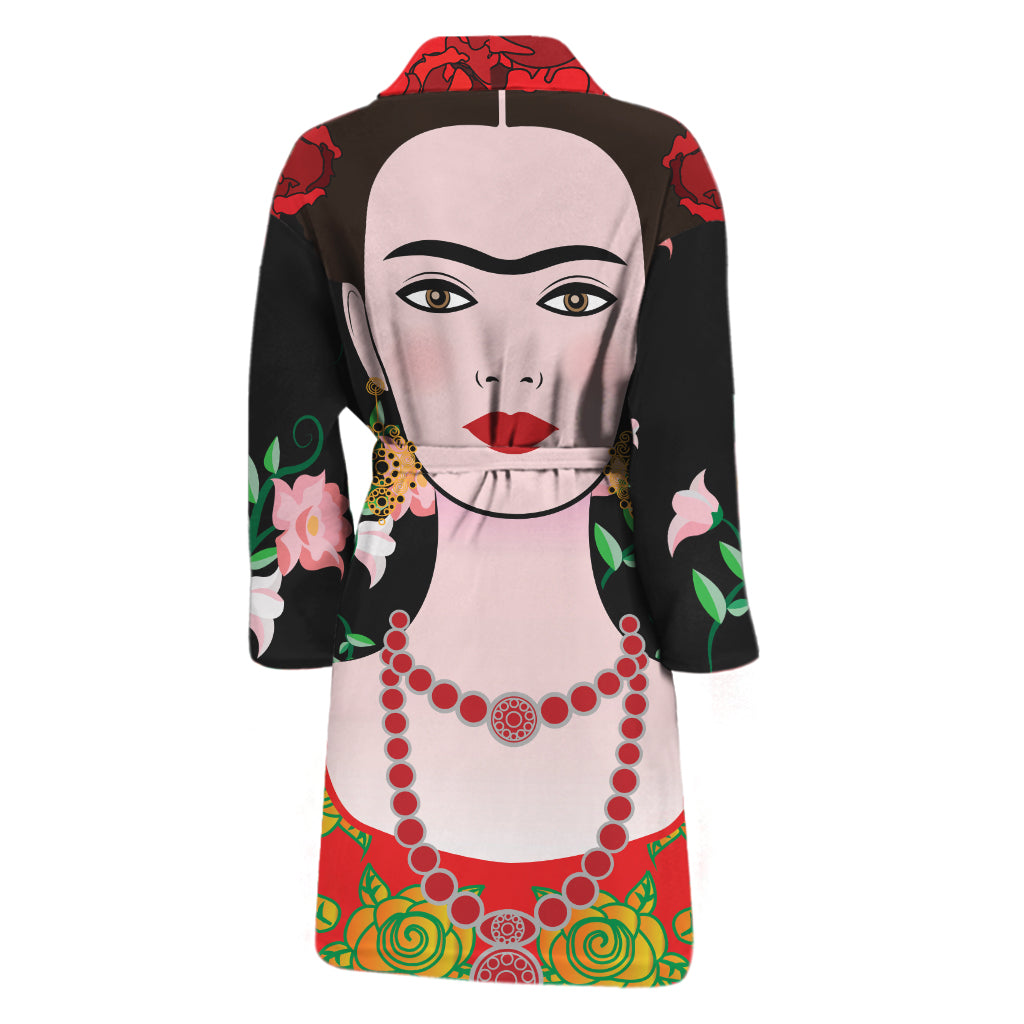 Frida Kahlo And Pink Flower Print Men's Bathrobe