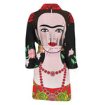 Frida Kahlo And Pink Flower Print Men's Bathrobe