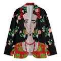 Frida Kahlo And Pink Flower Print Men's Blazer
