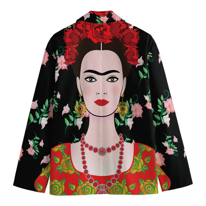 Frida Kahlo And Pink Flower Print Men's Blazer