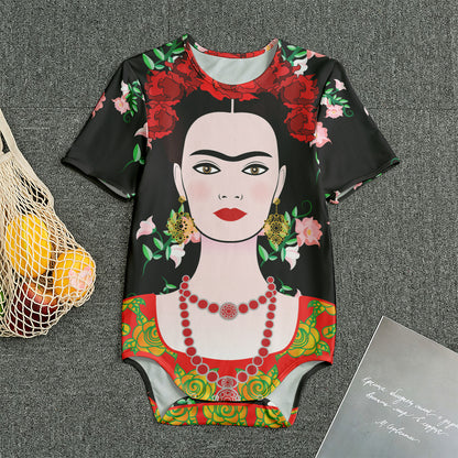 Frida Kahlo And Pink Flower Print Men's Bodysuit
