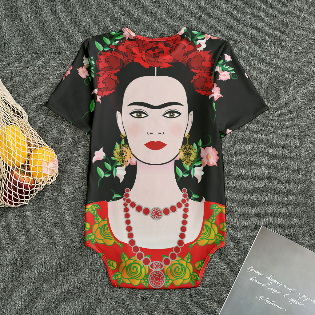 Frida Kahlo And Pink Flower Print Men's Bodysuit