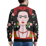 Frida Kahlo And Pink Flower Print Men's Bomber Jacket