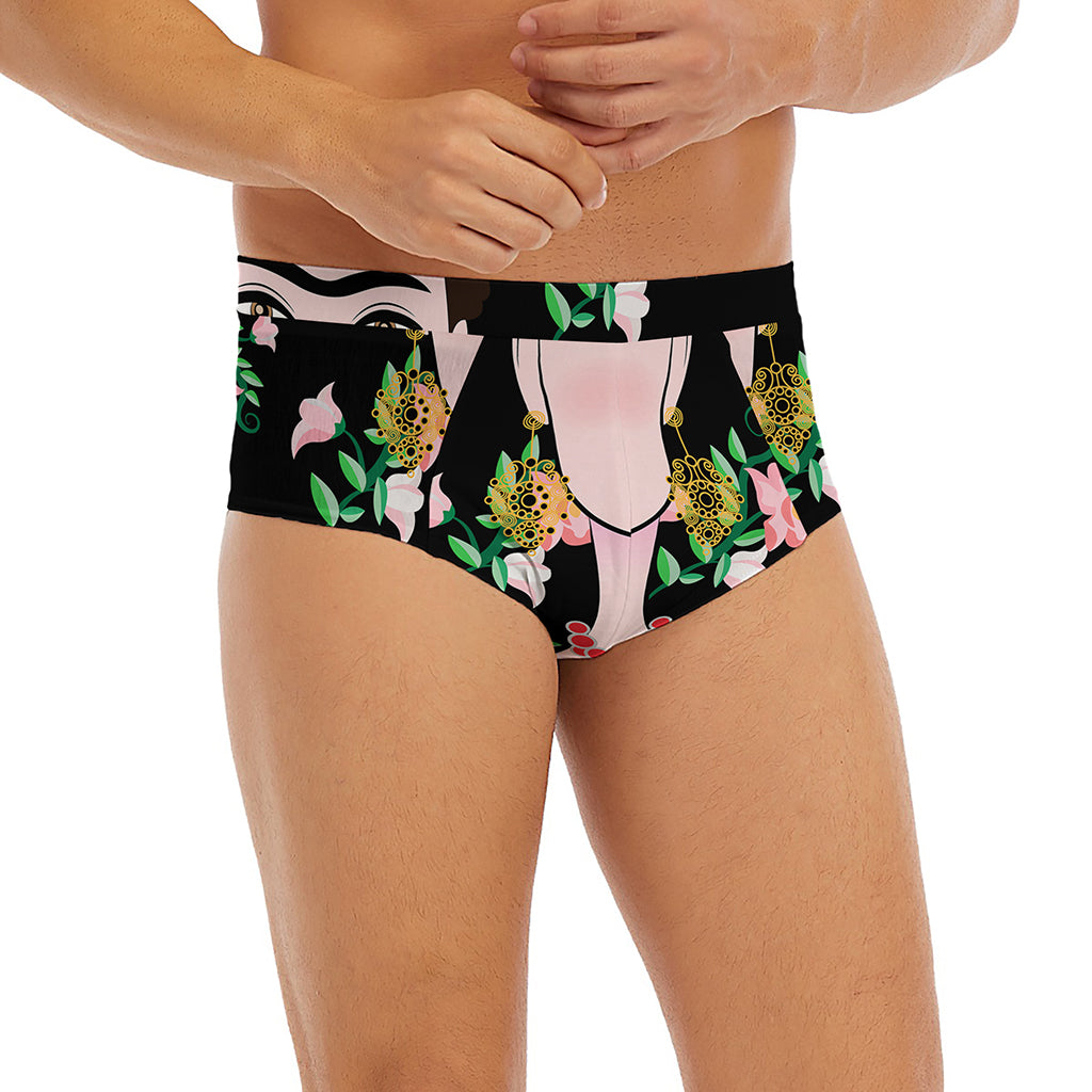 Frida Kahlo And Pink Flower Print Men's Briefs