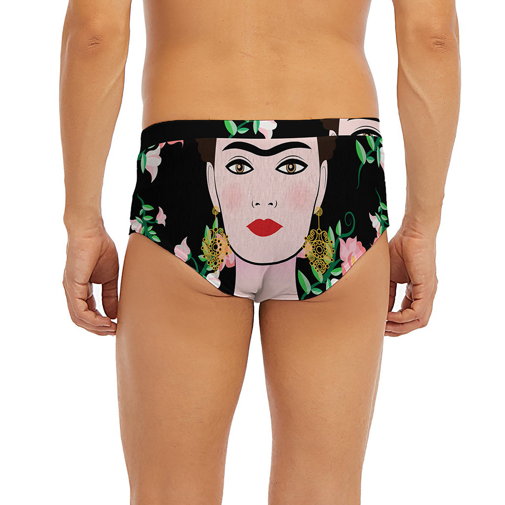 Frida Kahlo And Pink Flower Print Men's Briefs