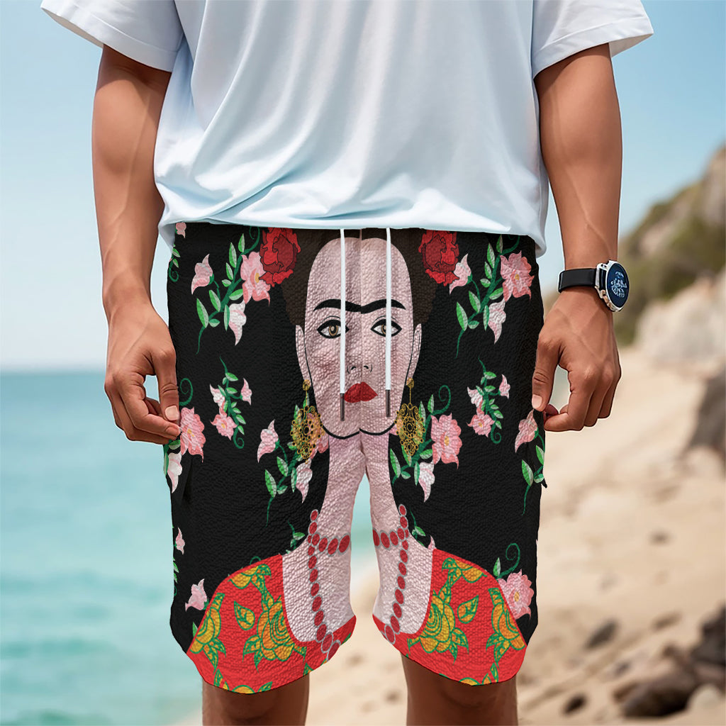 Frida Kahlo And Pink Flower Print Men's Cargo Shorts